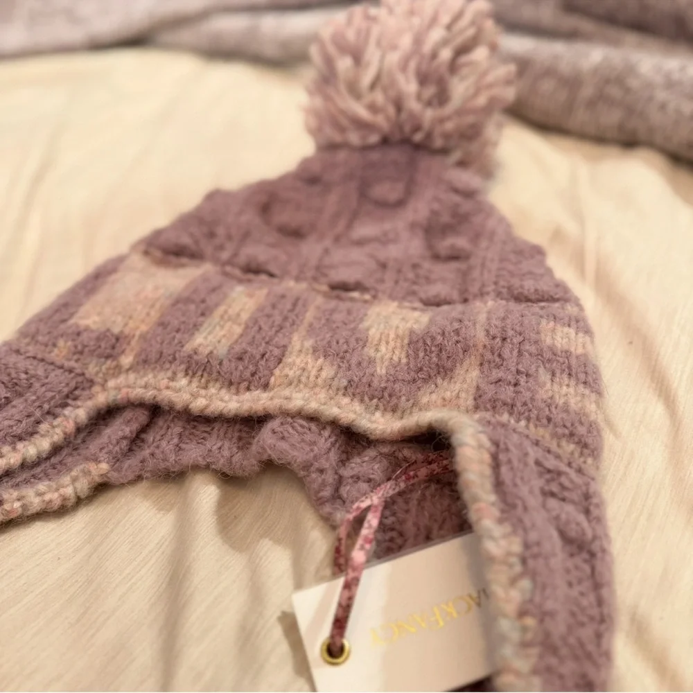 LoveShackFancy Signature LOVE Wool Winter Hat Beanie, NEW